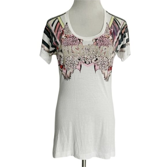 Just Cavalli Size Small  Top Blouse Short Sleeve Abstract Embellished - Picture 2 of 8